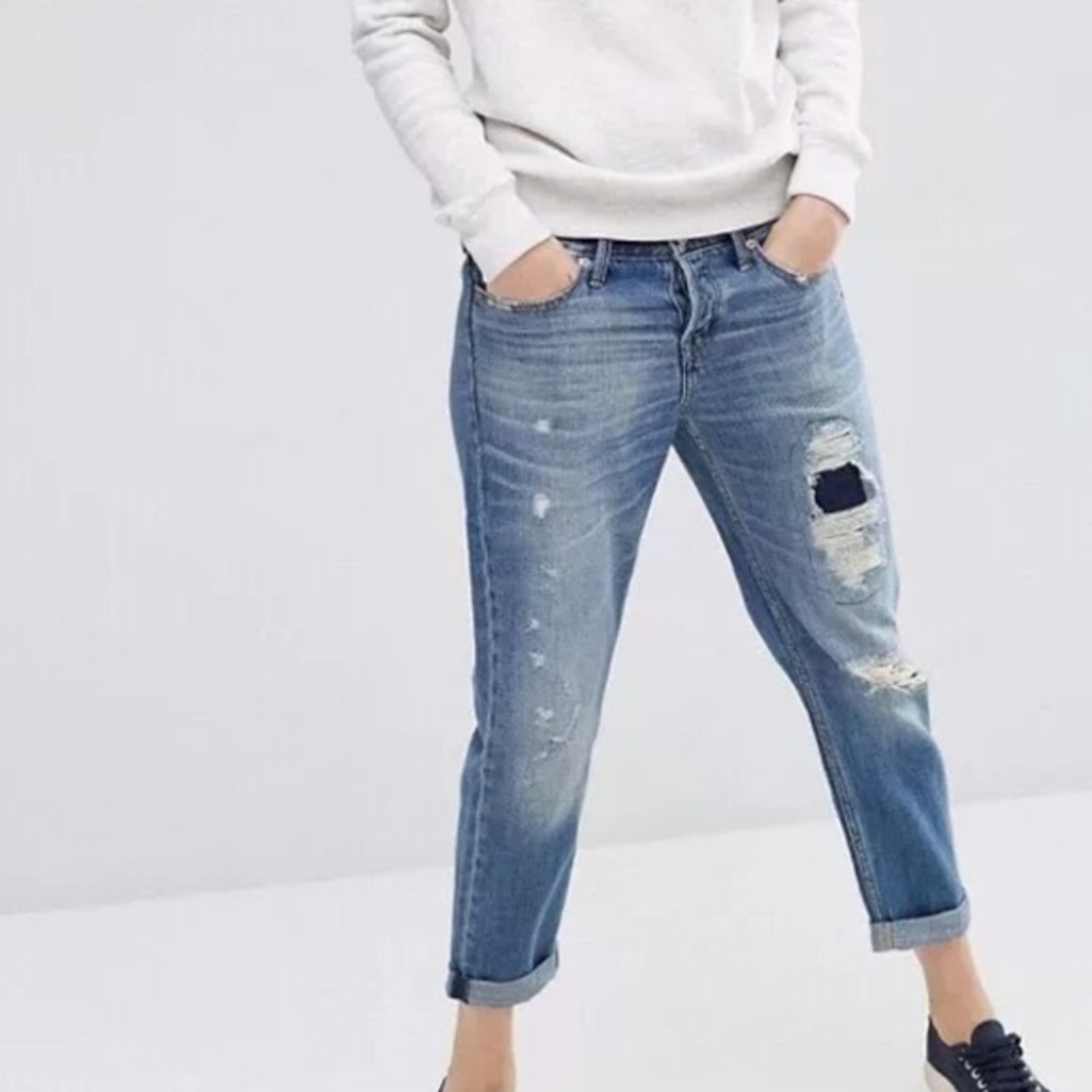 A&F Distressed Boyfriend Jeans With Patch